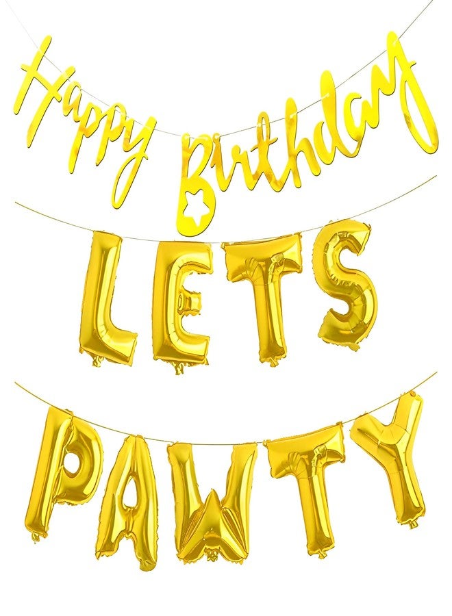 بروبسيكل بالون حروف ذهبي من بروبسيكل، وأوراق حروف مكتوبة بخط اليد تحمل عبارة "عيد ميلاد سعيد" | زينة حفلة عيد ميلاد جرو - عبوة من 7 بالونات - Image 1